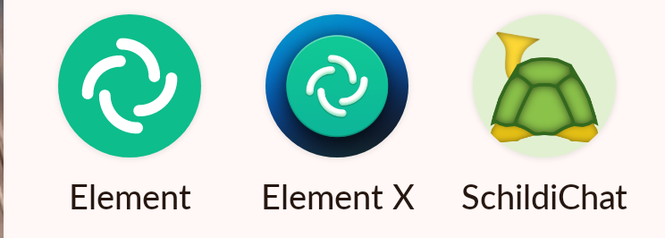 APP icons der Apps Element, Element X & SchildiChat.