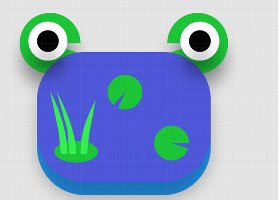 Linwood Samp logo.
Frog with water as body and lillypad and grass on it